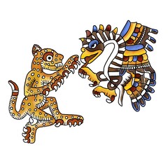 Aztec Codex jaguar and eagle white background © cynthiacabello