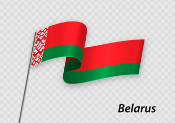 Waving flag of Belarus on flagpole. Template for independence day