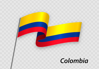 Waving flag of Colombia on flagpole. Template for independence day