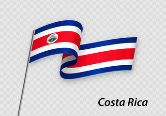 Waving flag of Costa Rica on flagpole. Template for independence day
