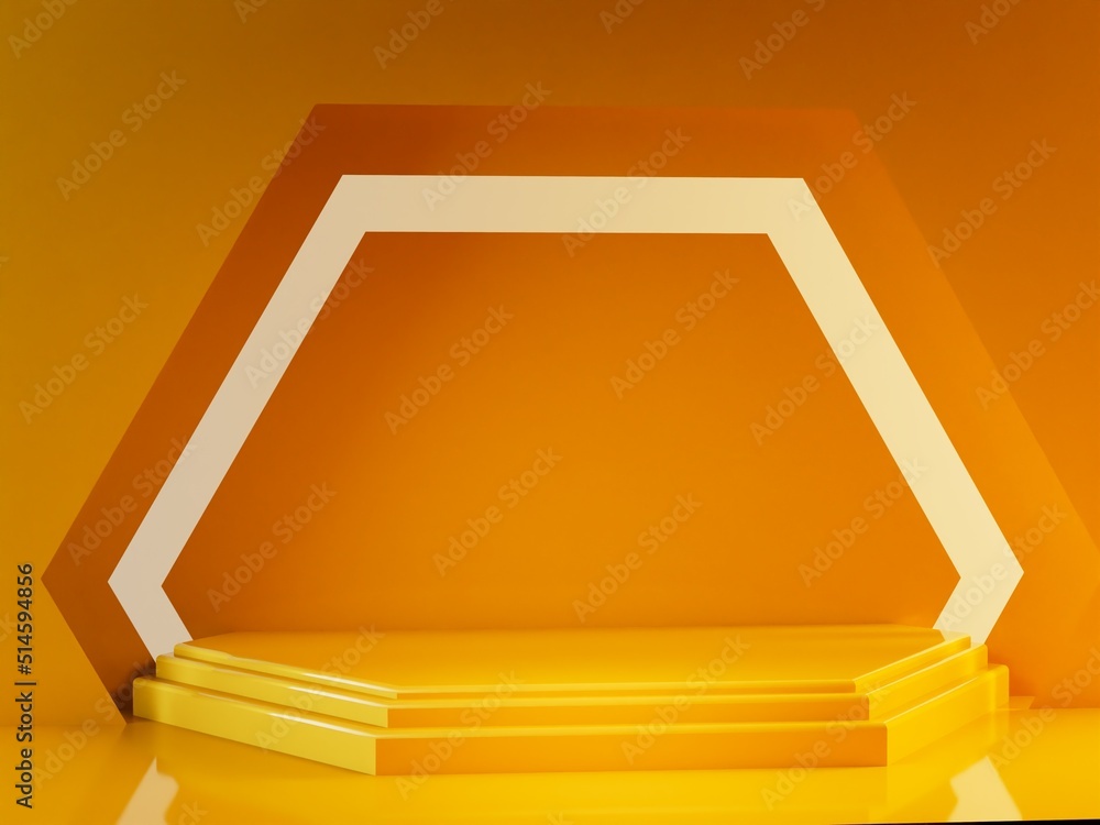 Aufkleber 3d rendering geometry podium with abstract geometric shape orange color. scene for product presentat