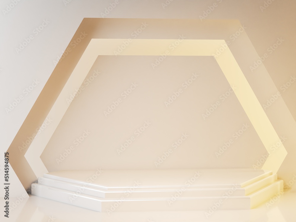 Poster 3d rendering geometry podium with abstract geometric shape pastel colores. scene for product present