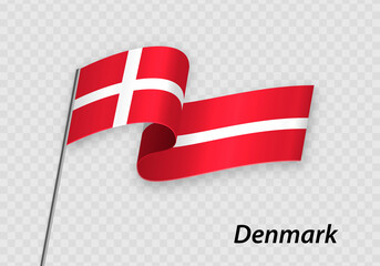 Fototapeta na wymiar Waving flag of Denmark on flagpole. Template for independence day