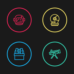 Set line Astronomical observatory, Telescope, Astronaut helmet and icon. Vector