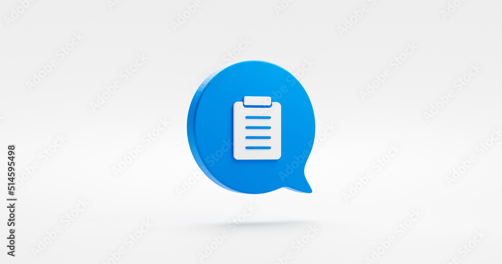 Poster blue document icon message bubble of 3d graphic element or business paper file symbol contract copy 