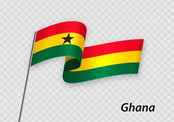 Waving flag of Ghana on flagpole. Template for independence day