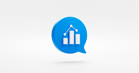 Blue stock graph 3d icon isolated on white background with growth business finance progress or up market chart statistic diagram symbol and success financial investment profit report bubble message.