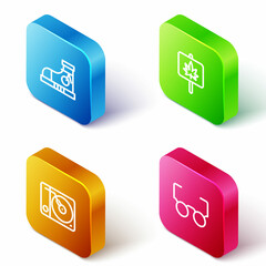 Set Isometric line Sneakers, Marijuana, Vinyl player and Glasses icon. Vector
