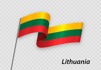 Waving flag of Lithuania on flagpole. Template for independence day