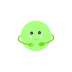 Cute funny green baby planet character. Organic food and green energy concept. Vegetarian food. Education for the children.