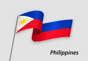Waving flag of Philippines on flagpole. Template for independence day