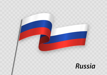 Waving flag of Russia on flagpole. Template for independence day