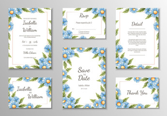 Fototapeta na wymiar Set of wedding templates, banners, invitations for the holiday.Beautiful postcard decor with blue flower