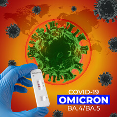 COVID-19 Omicron XE pandemic, word Omicron BA.4-BA.5 on global map.World map Covid-19 Omicron...