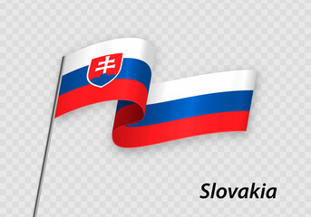 Waving flag of Slovakia on flagpole. Template for independence day