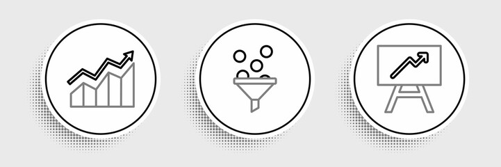 Set line Board with graph chart, Financial growth increase and Lead management icon. Vector