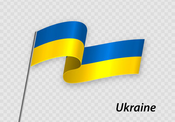 Waving flag of Ukraine on flagpole. Template for independence day