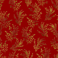 autumn bouquets twigs with small leaves vector seamless pattern