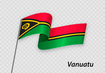 Waving flag of Vanuatu on flagpole. Template for independence day