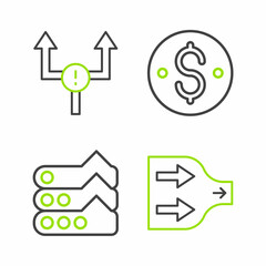 Set line Arrow, Graph, chart, diagram, Dollar symbol and icon. Vector