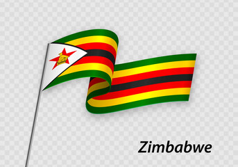 Waving flag of Zimbabwe on flagpole. Template for independence day
