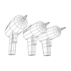 Drill electric device wireframe low poly mesh