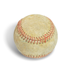Old baseball used vintage ball isolated on white background. This has clipping path.
