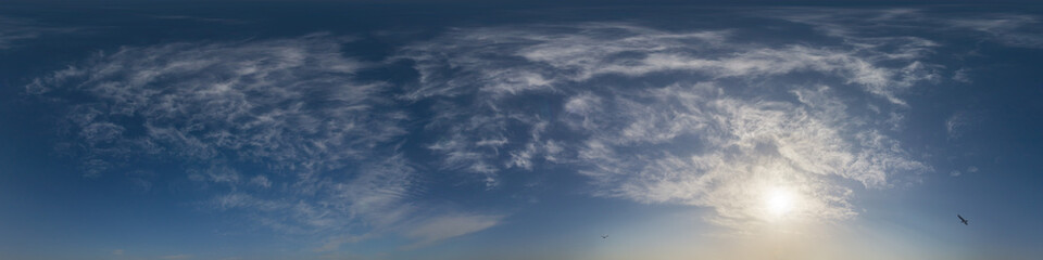 Blue sky panorama with puffy Cumulus clouds. Seamless hdr pano in spherical equirectangular format....