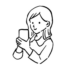 スマホを操作する女性のシンプル線画イラスト