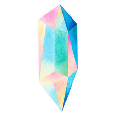 Watercolor painting colorful rainbow colors crystal,sapphire,minerals,quartz,topaz,agat,jade graphic.Watercolor crystal hand drawn blue aqua aura isolated on white background.With Clipping path. - 514602807