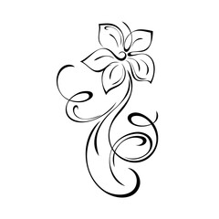 ornament 2366. decorative element with a stylized blooming flower with large petals on a stalk with curls. graphic decor