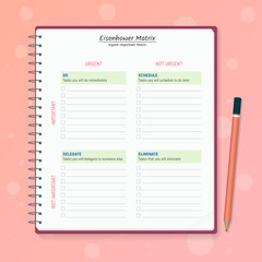 Eisenhower Matrix worksheet, urgent important matrix, Prioritize task, Task Management, Project Management, Process infographics