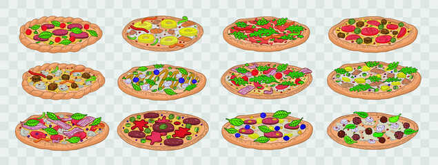 Big Pizza set. Vector illustration.