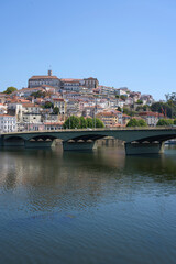 Coimbra city, Santa Clara bridge over Mondego in Portugal - vertical