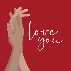 vector illustration. love with human hands holding hands. Love you