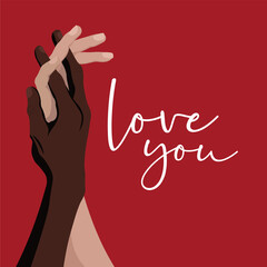 vector illustration. love with human hands holding hands. Love you