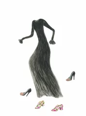 Foto op Plexiglas watercolor painting. fashion illustration. black dress © Anna Ismagilova