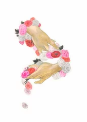 Foto op Plexiglas watercolor painting. hands and flowers. fantasy  illustration.  © Anna Ismagilova