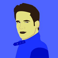 Retrato de hombre con pelo ondulado y chaqueta azul