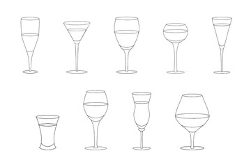 Set of Hand Drawn Various Liquor Glasses