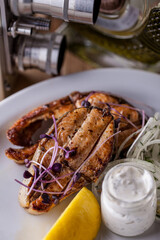 Fried salmon steak