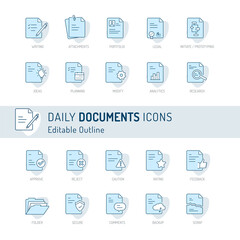 Document icon, Thin line icons, Assessment, Contract, legal, Corporate Business Agreement Publication Education Document collection, Editable stroke