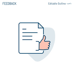 Feedback icon, document, Business proposal acceptance, thumbs up, agreement, Exam result, Editable stroke
