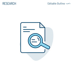 Document search icon, Investigate and analyse contract details, Magnifying Glass, Corporate Business office files, Editable stroke