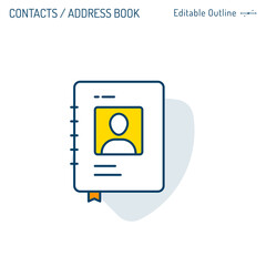 Contacts, Directory icon, Business links, Name tag, Social connections, address book, Communication, Business contacts, Document file, Editable stroke