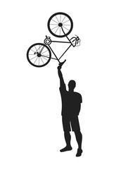 Man with bicycle silhouette. 