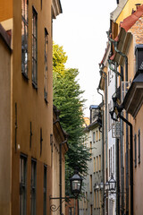 Fototapeta na wymiar Stockholm, Sweden Prastgatan in Gamla Stan in the summer.