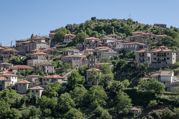 Dimitsana, a mountain village, built like an amphitheatre, surrounded by mountain tops and pine tree forests, Arcadia region, central Peloponnes, Greece