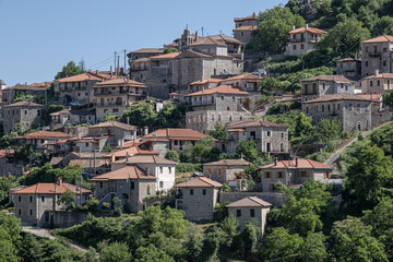 Dimitsana, a mountain village, built like an amphitheatre, surrounded by mountain tops and pine tree forests, Arcadia region, central Peloponnes, Greece