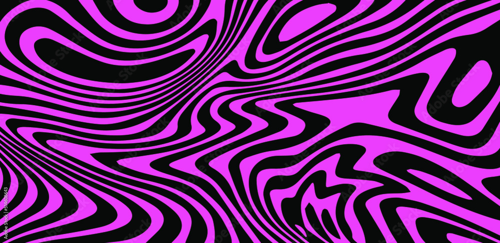 Poster black and pink psychedelic pattern with melting and distorting retro-art figures. the trippy 60s hip